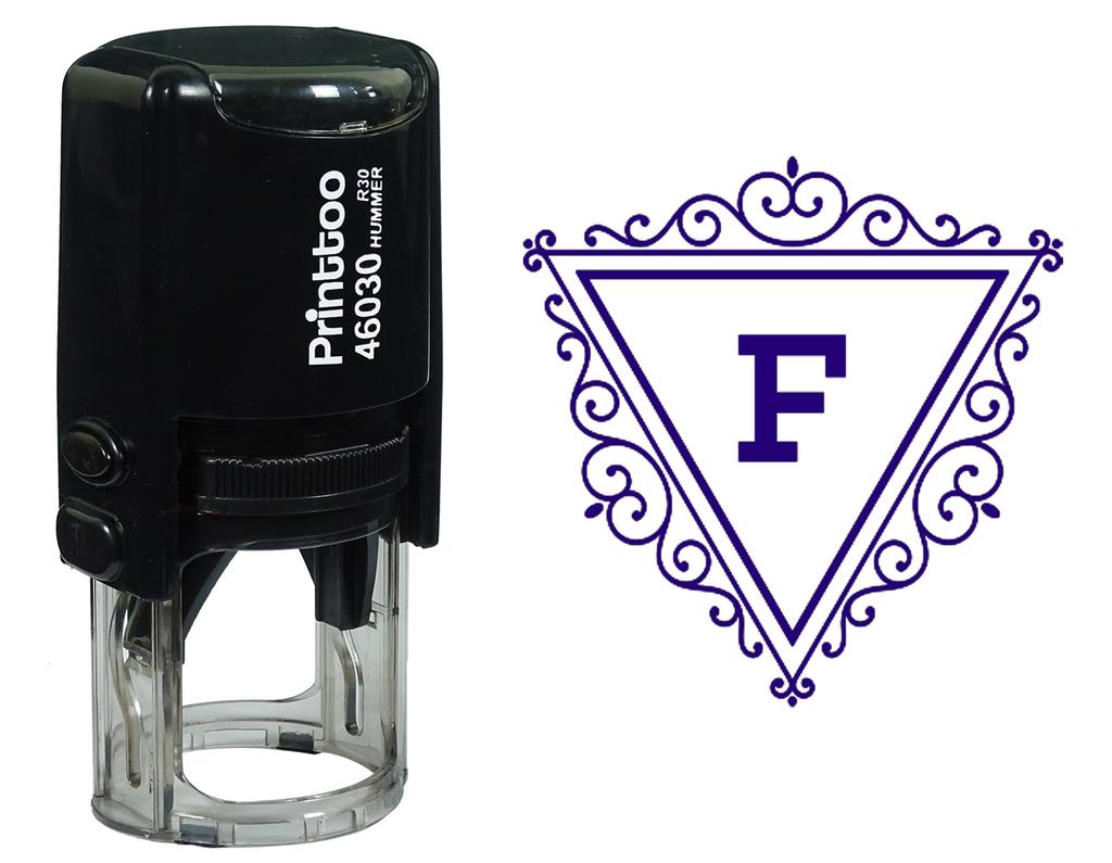 Printtoo F Alphabet Swirl Border Triangle Monogram Initial Self Inking Rubber Stamp Office
