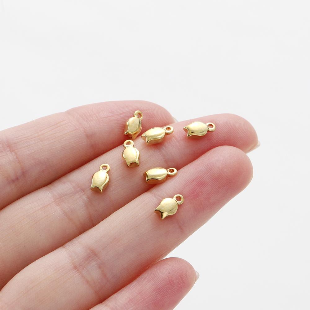 20pcs/lot 14K/18K Gold Color Plated Brass Tulip Shape Pendants 4x7mm Charms Pendant for DIY Necklace Jewelry Making Supplies