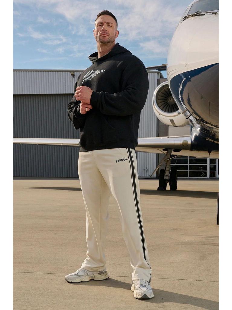 YOUNGLA Men's Patchwork Stripe Track Pants - Casual Embroidered Gym Sportswear