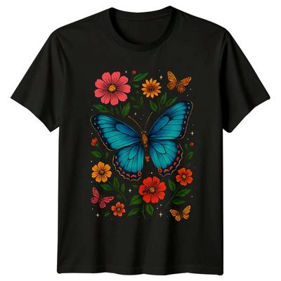 Vibrant Butterfly And Floral Design T-Shirt Butterfly Nature Birthday Gift