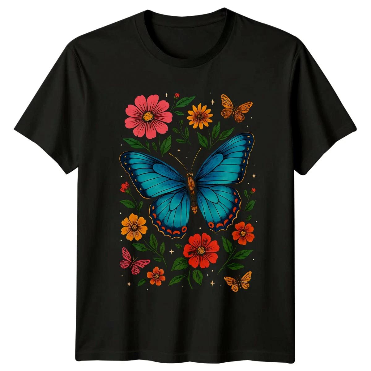 Vibrant Butterfly And Floral Design T-Shirt Butterfly Nature Birthday Gift M