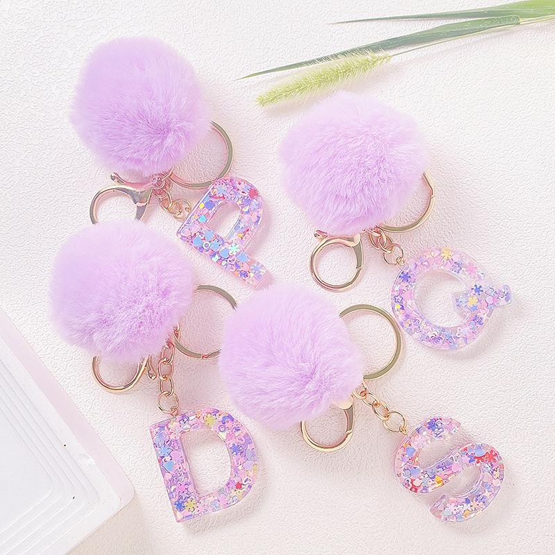 Adorable Glitter Initial Keychain Sparkling Resin Alphabet Pendant With Fluffy Letter Charm For Girls Bags Backpacks Accessories
