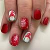 Short Square False Nails Christmas Press On Nails Santa Claus Artificial Nail White Snowflake Full Cover Stick On Nails