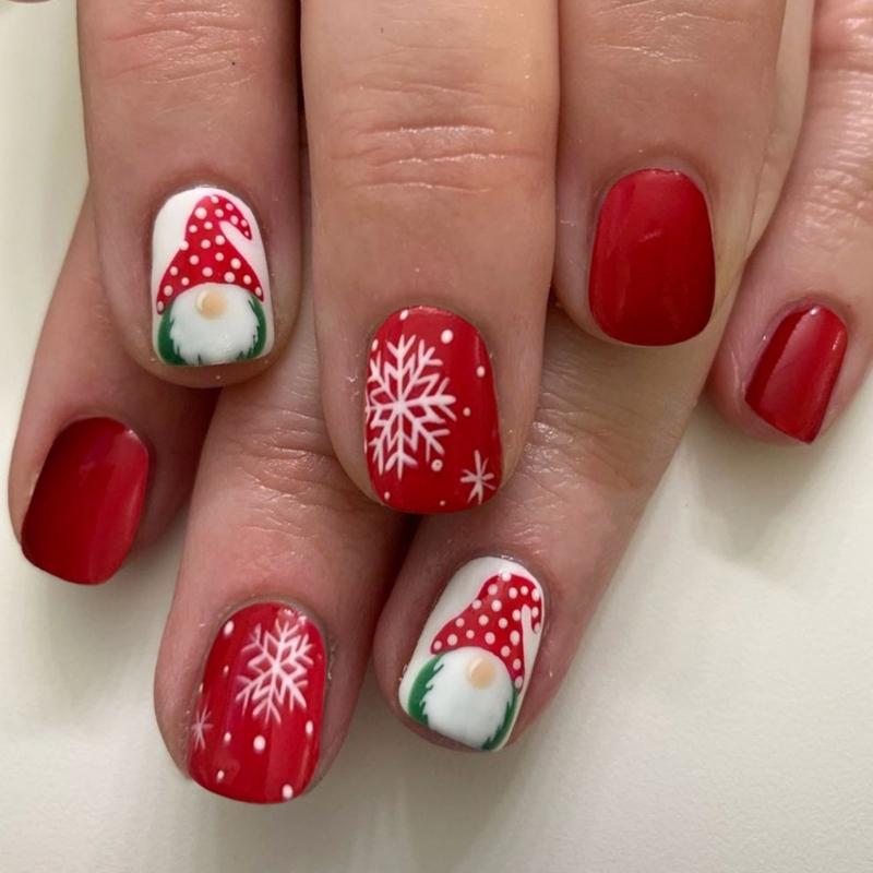 Cartoon Santa Claus Artificial Nails Christmas False Nails Full Cover Stick on Nails White Snowflake Press On Nails 1