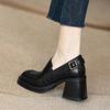 Single shoes women's autumn and winter retro big head belt buckle deep mouth thick sole thick heel round head elastic high heels