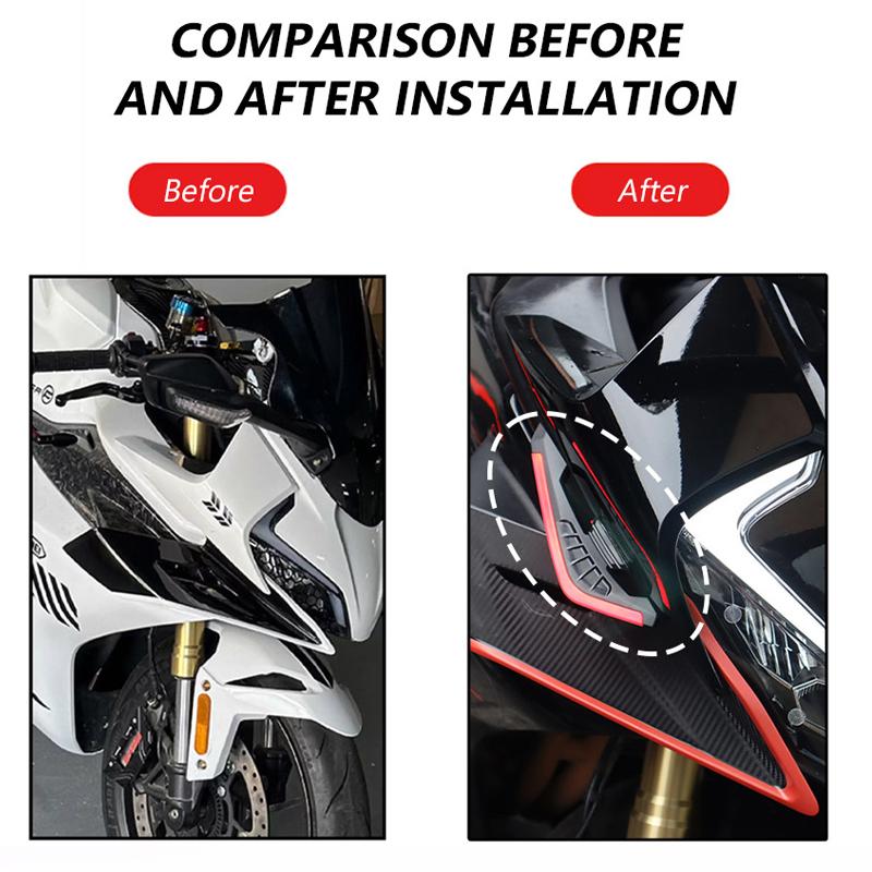 2Pcs Motorcycle Front Side Spoiler Winglets Aerodynamic Wing Set Fixed Wind Wings with LED Lights and Adhesive Decoration Sticker