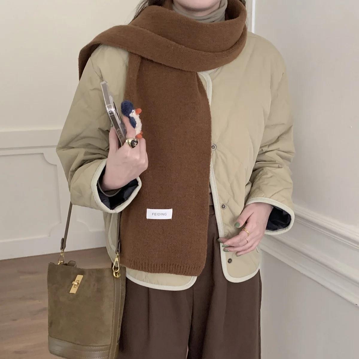 

Classic Chic Women Scarf Winter Solid Soft Thermal Versatile Korean Couple Muffler Simple Student Knitted Warm Female Shawl Men 160-20cm