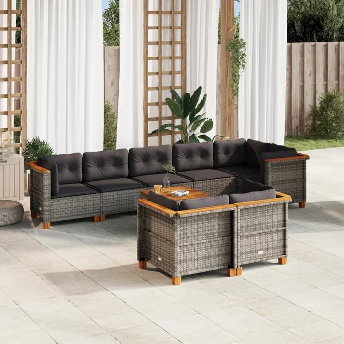 VidaXL Salon de jardin 9 pcs avec coussins gris résine tressée 3261894