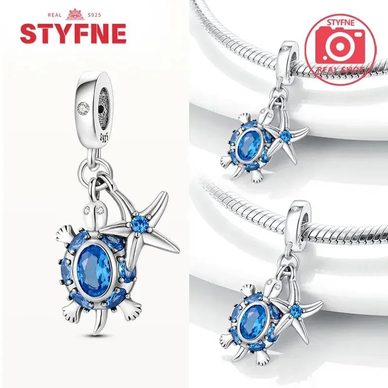Women Bracelet Diy Fine Jewelry Gifts Original Charms Beads Copper Ocean Series Blue Turtle Starfish Shell Pendants