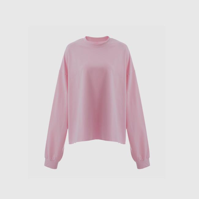 REEMNIK Oversized Plain Long Sleeve T-Shirt [Pink]