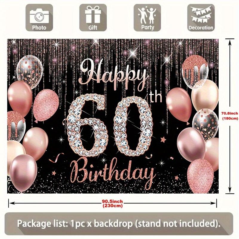 A "Happy 60th Birthday" background banner - with a shiny rose gold pink balloon design on a black base