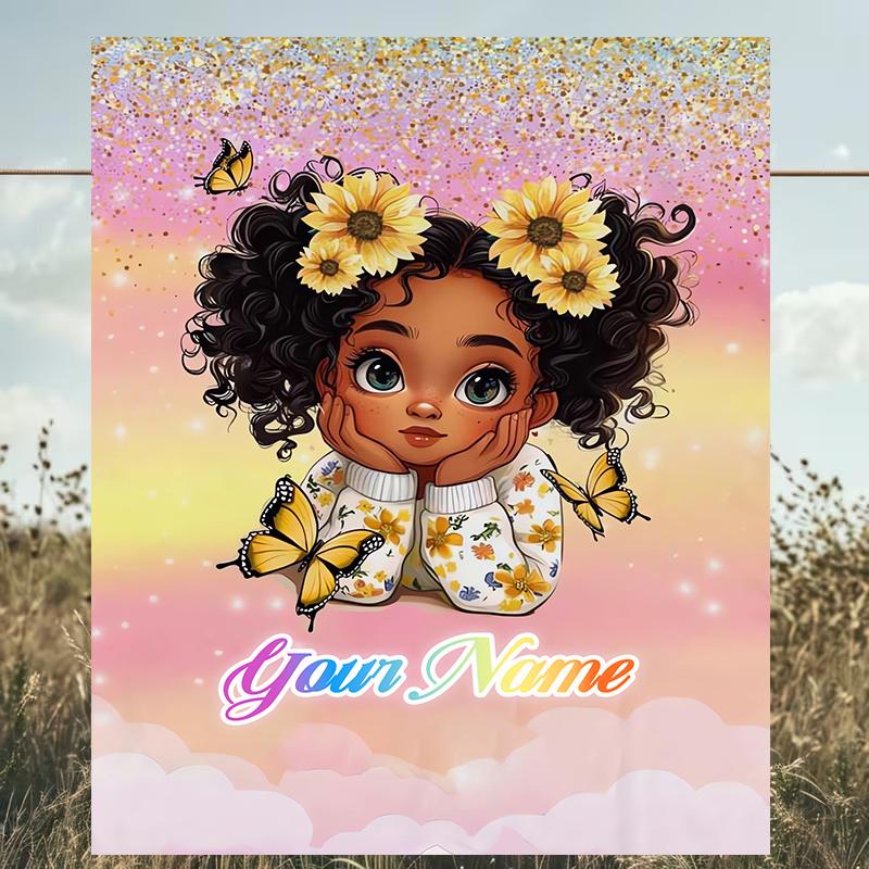 1PC Custom Name Butterflies Flowers Fantasy outdooor Flannel blankets Patterns Throw Blanket All-Season Soft Gift for Couch, Bed, Camping gifts