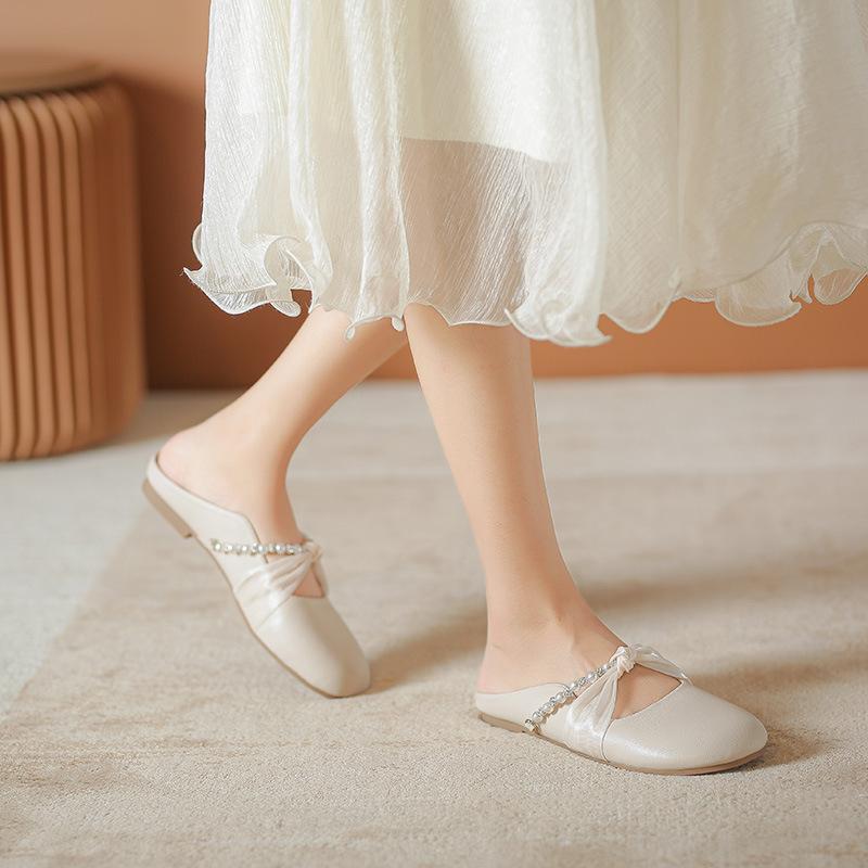 

Baotou half-drag sandals women s fashion new summer lazy one-pedal French flat-soled Muller shoes 33 абрикосовый