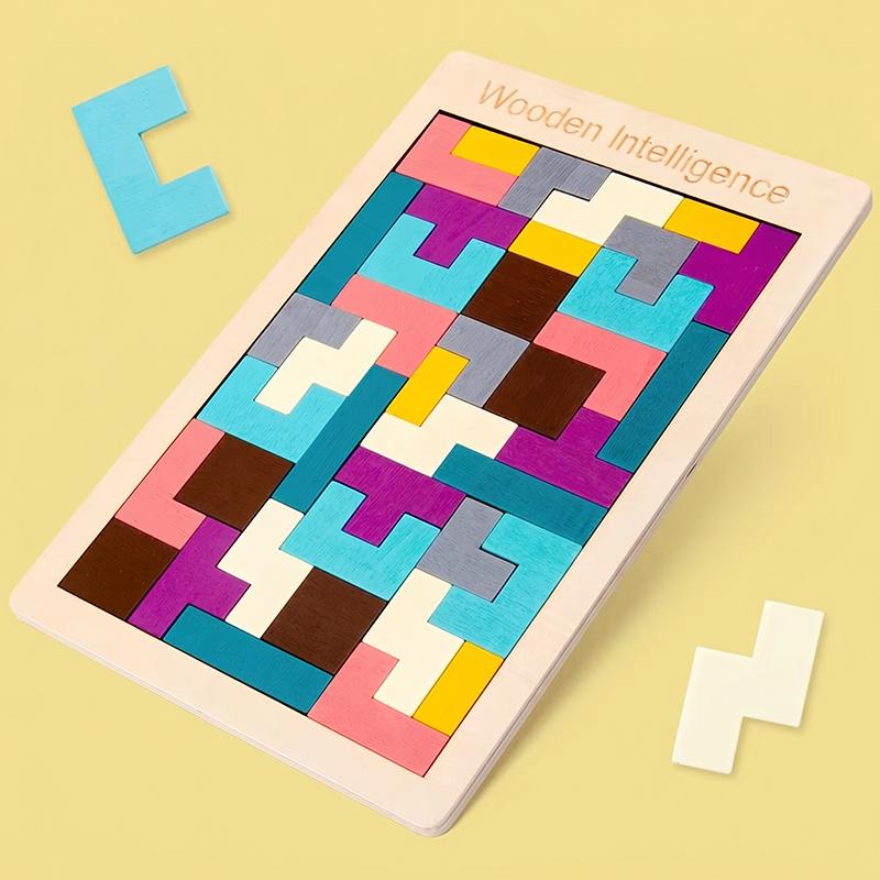 High Quality Puzzle Colorful Wooden Tangram Jigsaw Brain Game Puzzle Bloacks Preschool Children Play Training Educational Toys