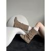 Cashmere niche suede pleated trouser tube boots women's medium tube stacking boots square head western boots knight boots