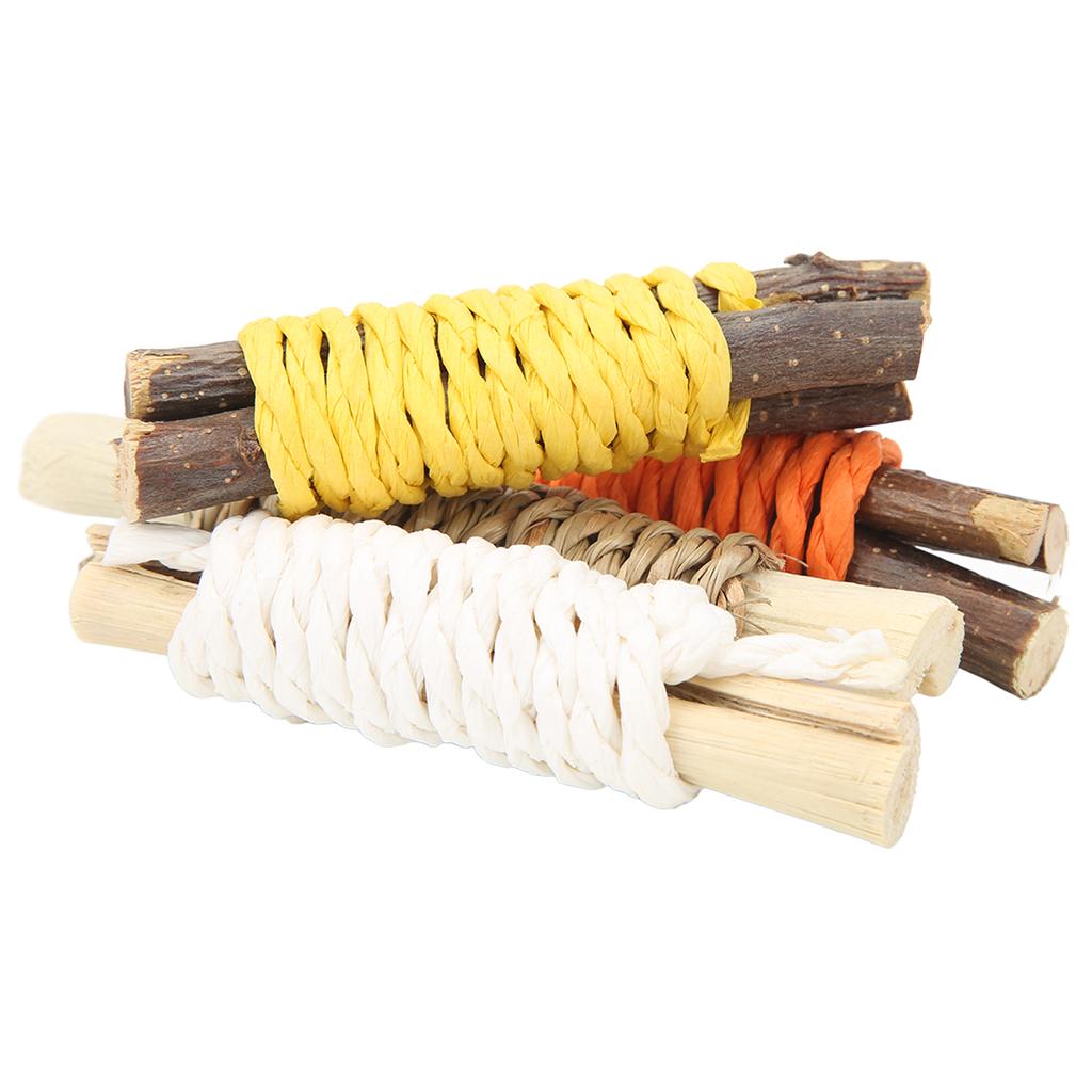 4pcs Hamster Teething Bars Edible Apple Sticks Sweet Bamboo Hamster Chew Toy with Rope