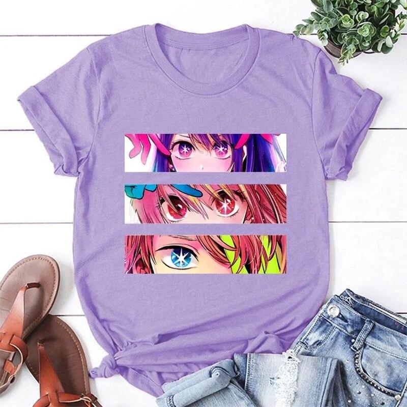 Hot Anime Eyes T-shirts for Women Summer Casual Round Neck Short Sleeve Streetwear Fashion Anime Harajuku Tees