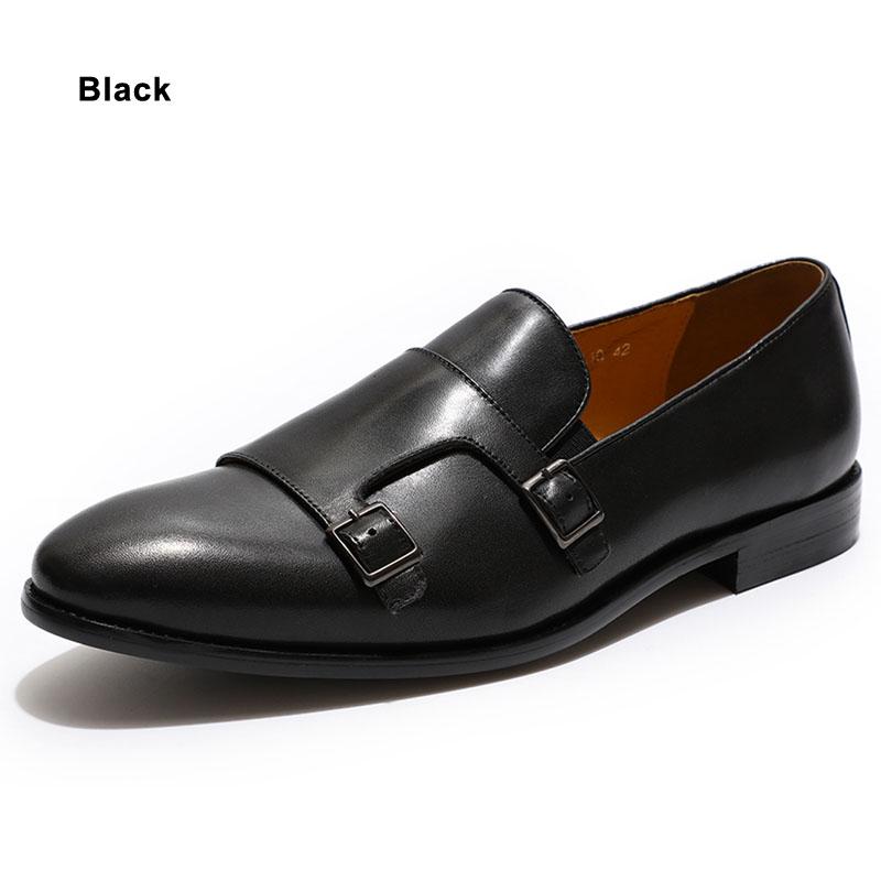Fashion Fashion Gentleman Leather Men Monk Strap Loafer Shoes Slip On Elegant Men Dress Shoes Black Brown Double Buckle Strap Mens Shoes