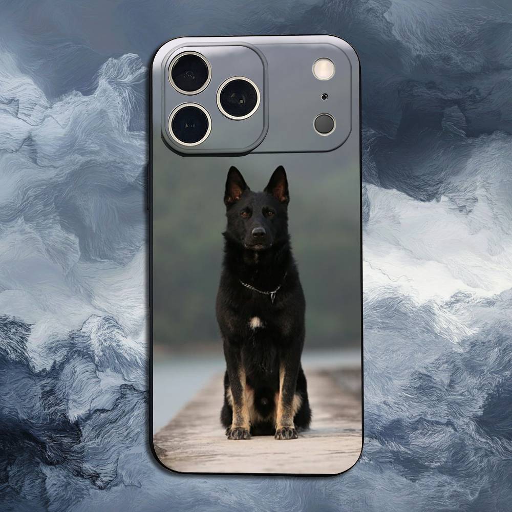 German Shepherd Dog For iPhone 12,14,13,15,8,7,16,11,17,X,Mini,Plus,Pro,XR,SE,XS,Max,Soft Silicone Black Case
