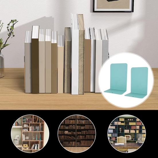 2Pcs Book Stand Metal Book Ends L-shaped Stable Support Non-slip Space-saving Easy To Clean Book Stand Tidy Desktop Accessory