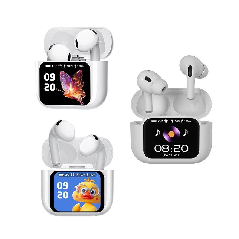 Multilingual AI Bluetooth Earphones with Full-Color Screen and Noise Reduction for Real-Time In-Ear Translation.