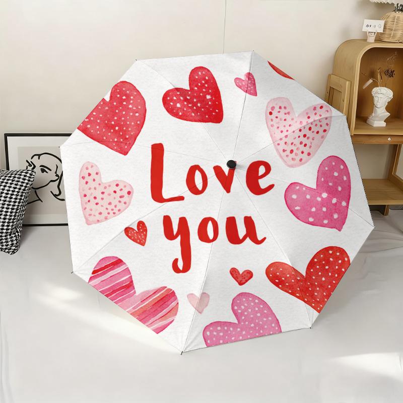 

1 Valentine S Day Umbrella | Cute Heart-Shaped Design, Vibrant Red and Pink Patterns, 2D Flat Print, Durable Iron and Plastic,