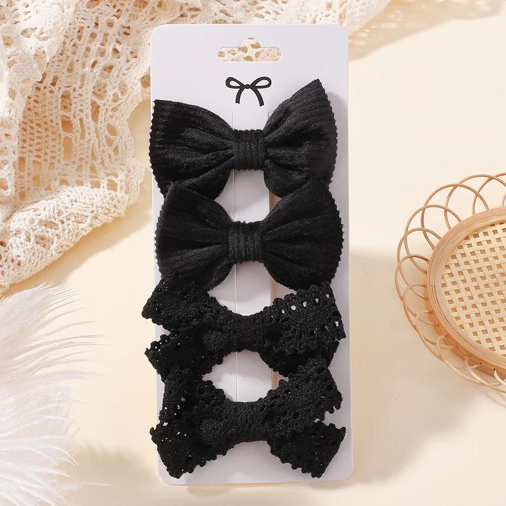 

4 шт./набор однотонные кружевные банты для волос с зажимами для девочек, милые заколки-банты ручной работы, заколки для волос, головные уборы, детские аксессуары для волос