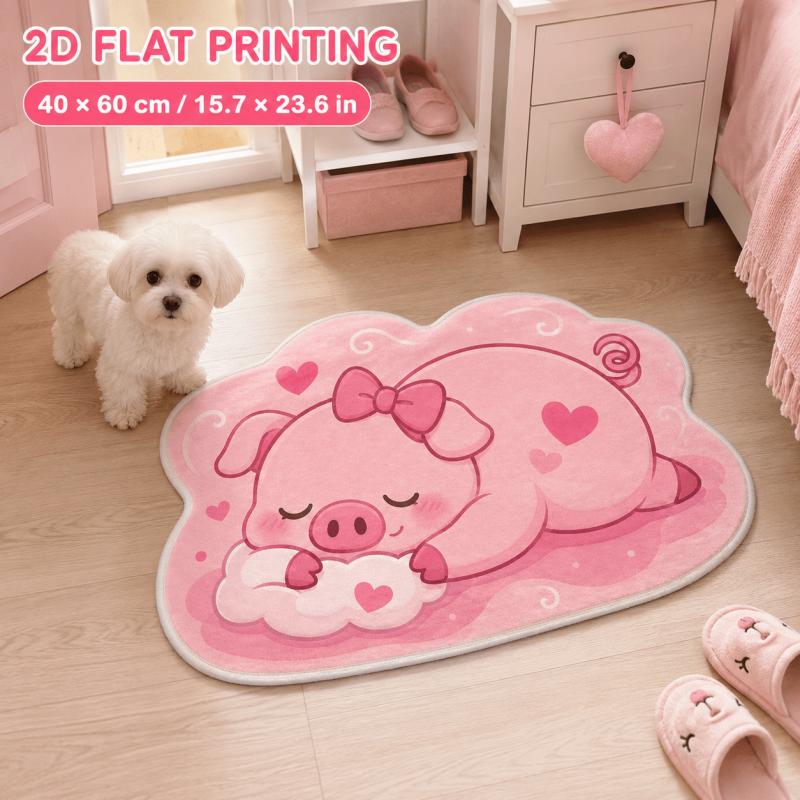 Cute Piggy Alien Patterned Carpet Soft and Easy to Clean Bedside Rug for Bedroom Bathroom Door Mat Home Decoration