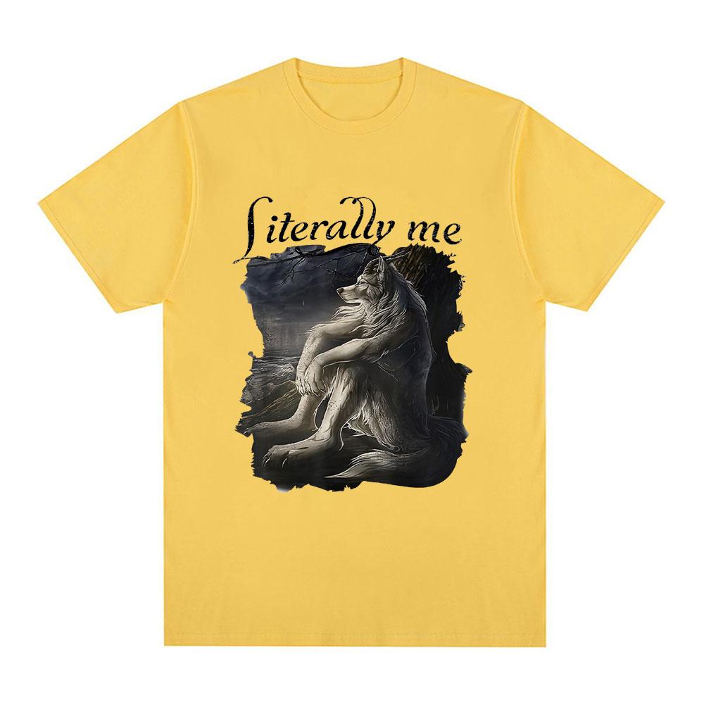 Sitting Wolf Literally Me Funny Meme T Shirt Men Casual Cotton Short Sleeve Oversized T-shirts Hip Hop Vintage Tee Shirt Unisex
