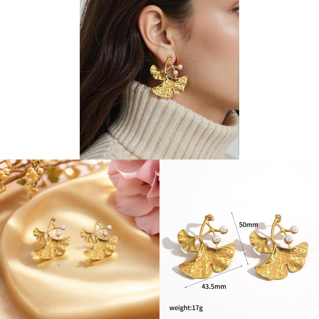 Ginkgo Leaf Earrings For Women Stainless Steel Elegant Jewelry Gift