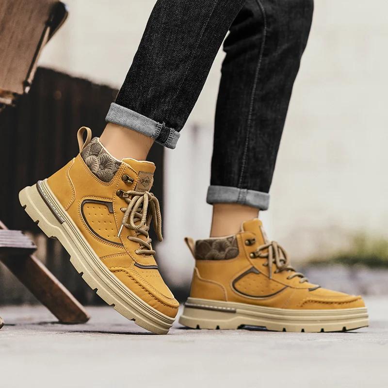 Autumn and Winter New Men's Boots High Top Work Safety Shoes British Style Trendy Classic Casual Shoes for Men Non-slip Shoes