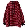 Plus Size Women Long Sleeve Hooded Sweatshirts Autumn Winter Warm Loose Casual Plush Thickened Hoodie Oversized Stripe Tops