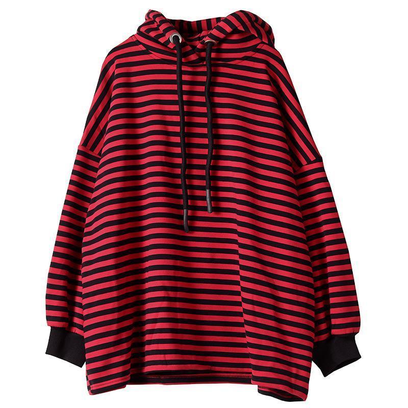 Plus Size Women Long Sleeve Hooded Sweatshirts Autumn Winter Warm Loose Casual Plush Thickened Hoodie Oversized Stripe Tops
