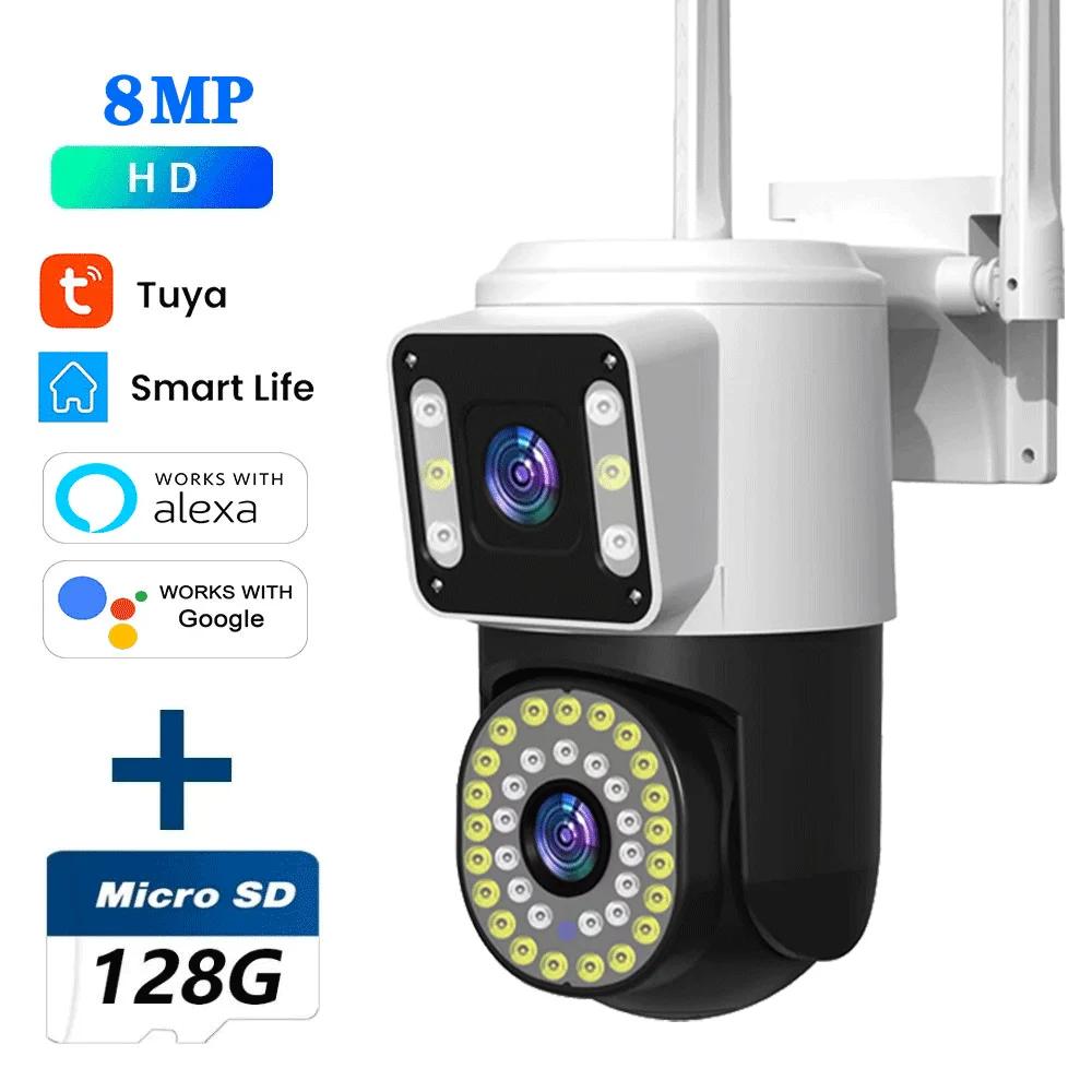 4K 8MP Wifi Surveillance Camera Tuya Dual Lens 10X Digital Zoom AI Human Detect Cam Wireless Outdoor Security PTZ IP Cameras