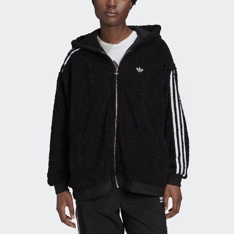 Adidas Originals Velvet Jackets Women's Black Hooded Moderate FU3825