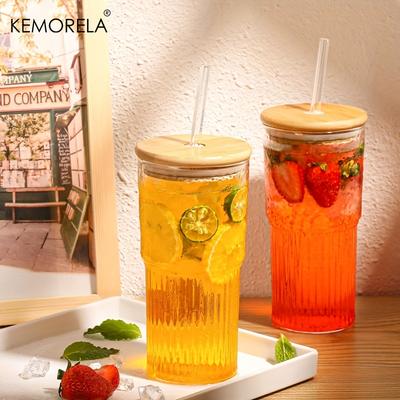 Verre côtelé 500 ml avec couvercle et paille, verres à boire, cocktail, bière, mug pour café glacé, tasse à jus, tasse à thé, verres à eau
