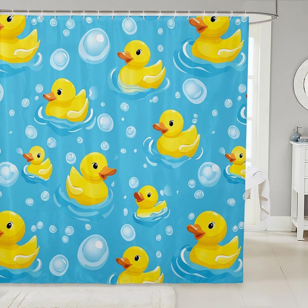 Kids Yellow Rubber Duck Shower Curtain Cartoon Ducks Bath Curtain Funny Animal Bathroom Accessories Cute Animal Fabric Shower