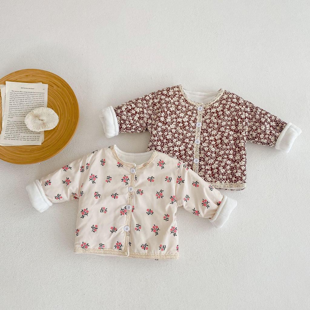 2025 Winter Baby Girl Floral Lace Cotton-Padded Jacket