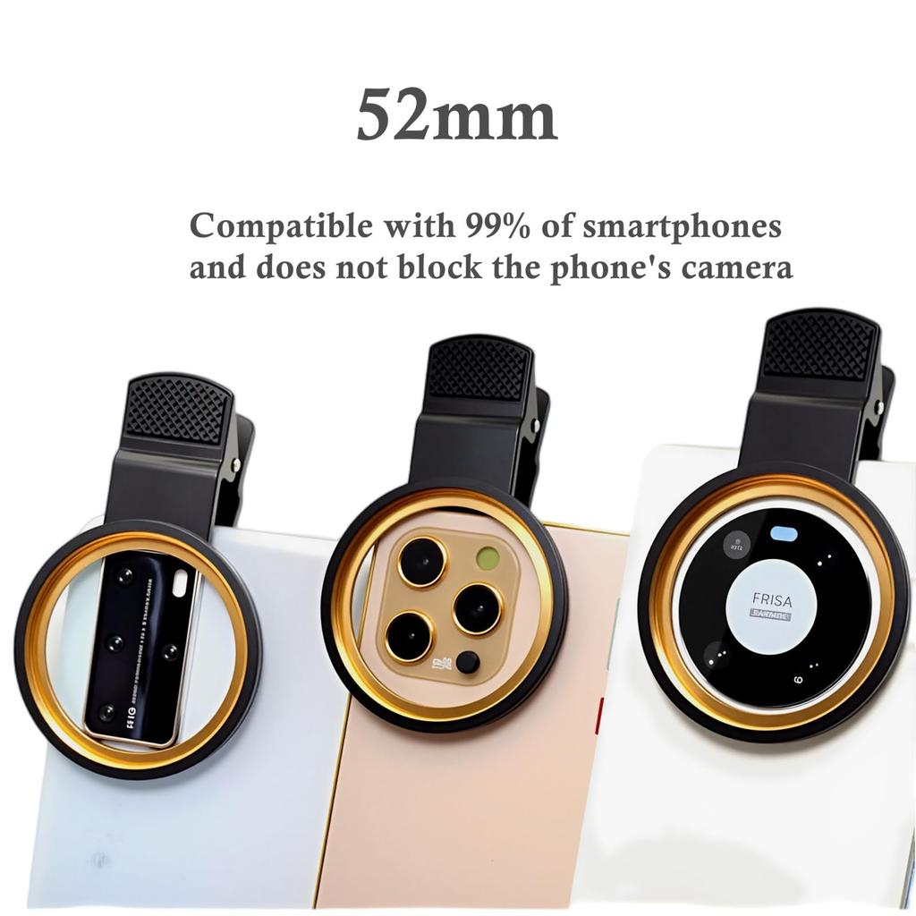 52mm ND-Handy-Objektivfilter für iPhone Samsung und andere Neutraldichte zur Lichtreduzierung und Clip-On 2-400 16, 15, 14, 13, 12, 11, BLU, Motorola,
