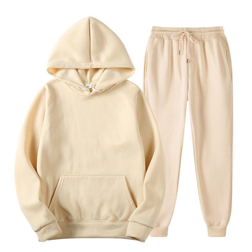 Männer Einfarbig Mit Kapuze Pullover Sets Herbst Winter Fleece Hoodie Zwei Stück Anzug Plus Größe männer Sportswear Hose trainingsanzug