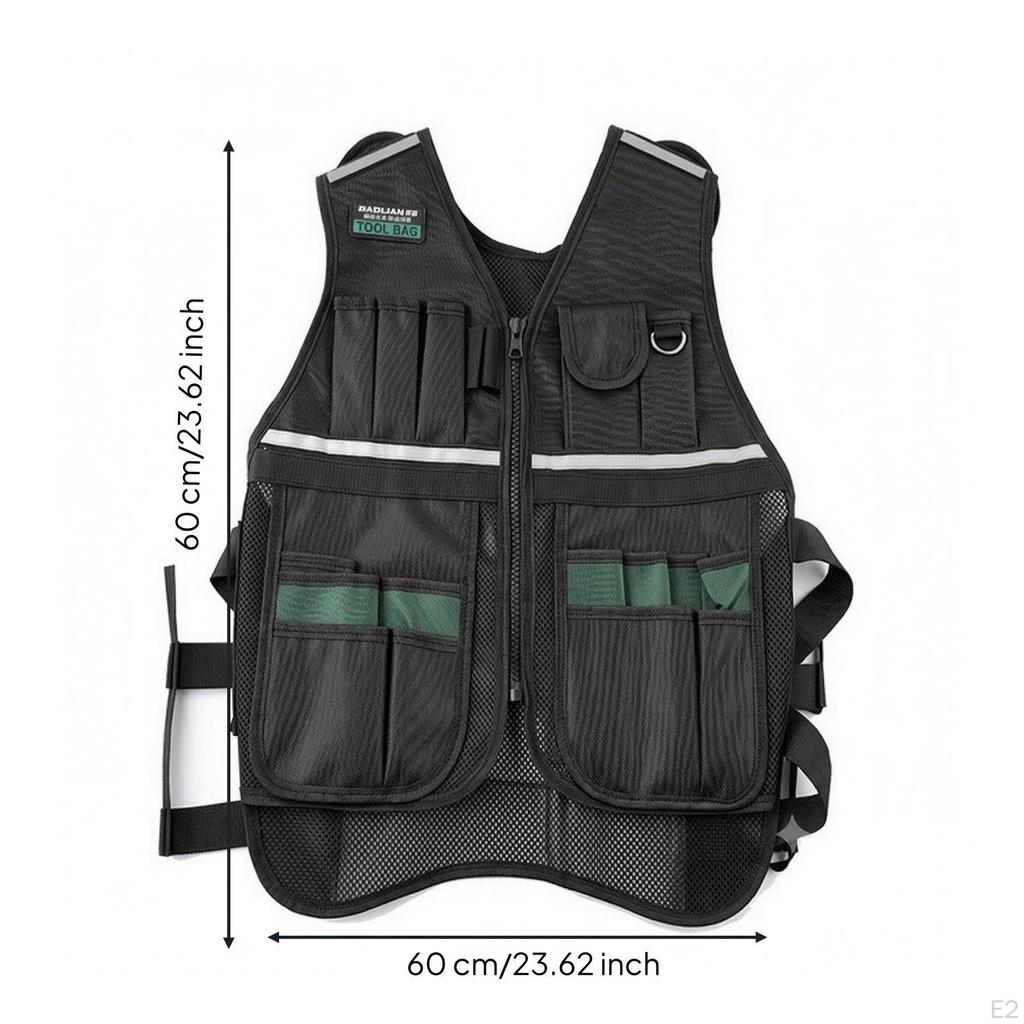 Multiple Pocket Tool Vest with Pockets | Breathable Mesh Back, Reflective Strips, wearable pouch