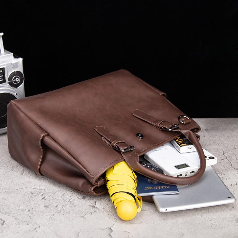 Retro Men's Portable Briefcase Casual Messenger Bag Crazy Horse Leather Men's Bag Horizontal Shoulder Bag