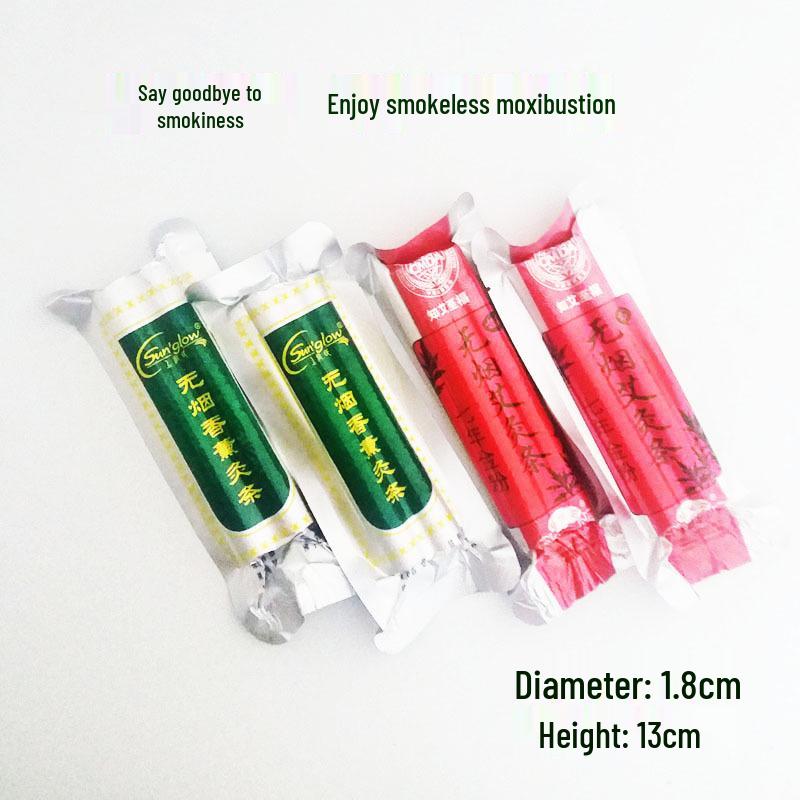 2-Pack Velvet Column Moxibustion Sticks - Smokeless, Carbonized, Open Flame Suspension Moxa. 2-Pack Smokeless Moxa Stick 1.8cm Red Bag