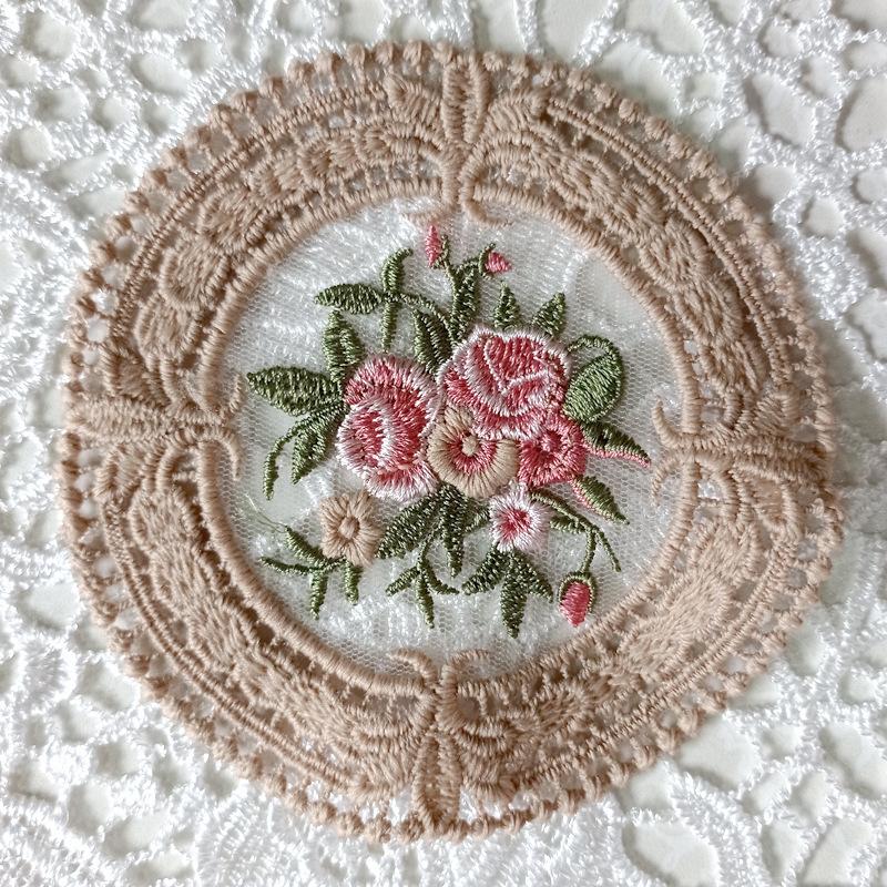Small Round Coaster European Lace Embroidered Dining Table Mat Decorative Fabric Coffee Table Mat Embroidery Retro Heat Insulation Weaving
