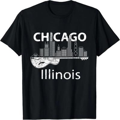 Chicago Pamiątka Męska Illinois Muzyka Elektryczna Gitara Koszulka