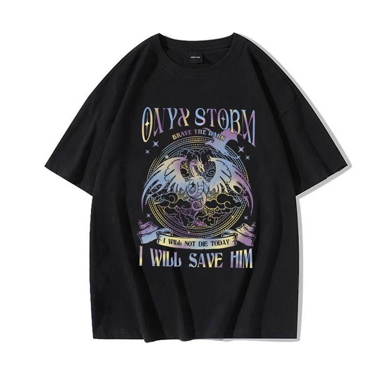 

Onyx Storm I Will Save Him Classic Book Tops Vintage Dragon Graphics Shirt Rebecca Yarros Fans Gift Cotton Oversized Tshirt 4XL