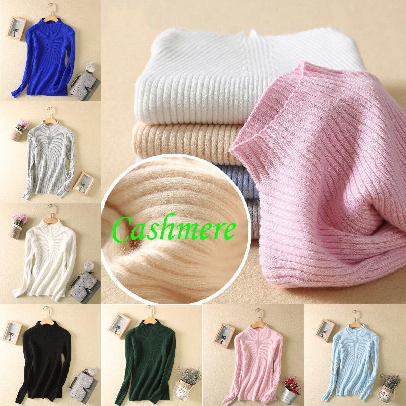 Luxuriously Soft Women Slim Elastic Knitted Half-turtleneck Cashmere Jumper Sweater