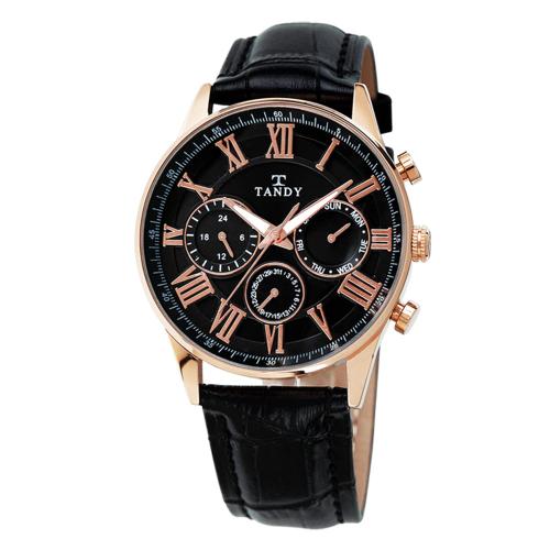 [TANDY] TANDY Classic Men s Multifunction Leather Watch Rose Black 1712 FREE