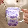 Double Wall Glass Coffee Mug Heat Insulation Tumbler Unique Flower Pattern Cup Insulated Heat Resistant Tea Latte Mugs with Handle