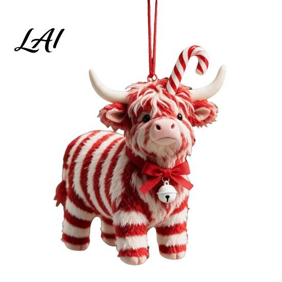 Lightweight Gifts for Friends Family Highland Yak Ornament Christmas Tree Hanging Decor Cute 2D Flat Compact Decorations Acrylic Pendant with